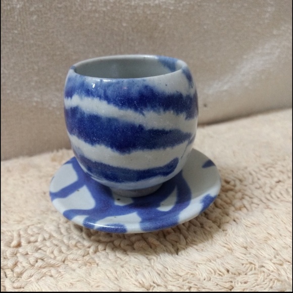 WHITEFISH POTTERY Miniature Vase & Plate Cobalt Blue Swirl Glaze 2007 Studio - Picture 8 of 8